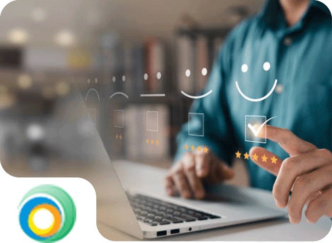A professional rating a positive experience on a laptop