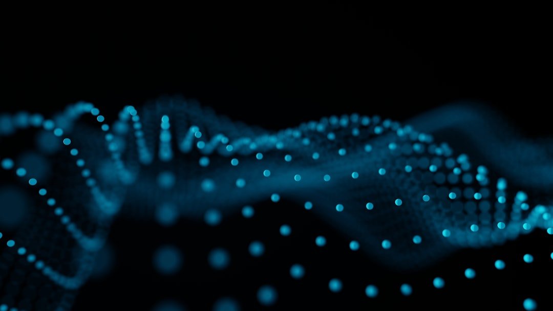Abstract blue neural-network of connected nodes representing artificial intelligence
