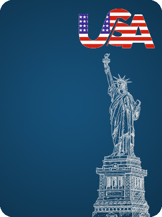 Statue of Liberty drawing with USA text in American flag.